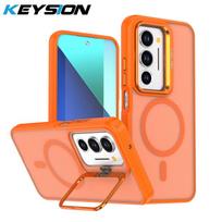 KEYSION Lens Stand Magnetic Phone Case for MagSafe for Redmi 15 5G 169.5mm Matte Translucent Shockproof Cover for Xiaomi POCO M8s 5G for Redmi 15 5G oranžinė