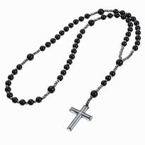 Obsidian Tigers Eye Bead Necklace With Cross Pendant Handmade For Men And Women juoda