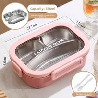 Stainless Steel Bento Box For School And Office With Three Compartments Pink