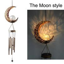 Outdoor Metal Wind Chimes Moon Sun Stars Solar Glowing Wind Bell Waterproof LED Light Windchime for Garden Yard Patio Balcony Home Hanging Decoration Moon Wind Chime