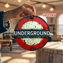 Vintažinis Londono metro apvalus metalinis skardinis ženklas Retro sendintas metro sienos dekoras vyro urvui, barui, namams Metro įėjimas 20x20cm(8x8inch) black