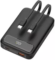 Išorinė baterija DELTACO, 10 000 mAh, 2 integruoti USB-C laidai, PD 20 W, juodas / PB-CC100 / 1903845