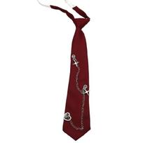 Pre Tied Punk Tie Trendy School Necktie No Tie Knot Metal Chain Polyester Cloth For Boys Girls vyno raudonos spalvos