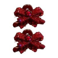 2PCS Comfortable Rhinestones Bowknot Hair Clip for Women Hair Styling Party Weddings and Casual Outing Stylish Accessory raudona