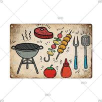 BBQ Vintažinis skardinis ženklas Plokštelė Grilio metalinė plokštelė Sienos meno dekoracija Virtuvė Vyro urvas Terasa Paplūdimio namas Klubas Sienos dekoras 20x30cm（7.8x11.8inch）