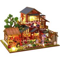 moin moin Dollhouse Miniature DIY Kit A Inn with a focus on Japanese cuisine Wakii Midnight Maple Leaves LED Light Acrylic Case Music Box 2402dh415
