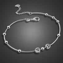 Bohemia Sweet Heart Pendant Anklet 100 %925 Sterling Silver Simple Snake Chain Anklets Beach Foot 25cm Bracelet Women Jewelry