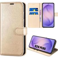 Case for Samsung Galaxy S26 Plus, Shockproof Scratch-Resistant Synthetic Leather Flip Protection Gold auksas