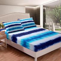 Minkštas Tie Dye Boho patalynės komplektas su paklode su guma Loussiesd mėlynas 3 dalių