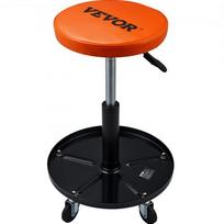 Mechaniko taburetė, reguliuojamas aukštis 56–71 cm, 38×38×56,5 cm, juoda, paminkštinta riedanti dirbtuvių kėdė su įrankių dėklu