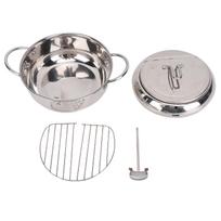 Deep Fryer Pot 201 Stainless Steel 2.2L Japanese Frying Pot with Oil Drain Temperature Control and Lid for Kitchen Stove white