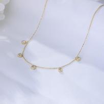 KN2188 Waterdrop Triangle Milgrain Charms Collar Necklace Chain Choker Necklace 925 Sterling Silver Cubic Zirconia auksas