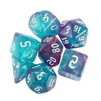 Polyhedral Dice Carved Pattern Dice Set Two-tone Dice Set Iridescent Glitter Polyhedral Dice 7-Die Aqua+Purple