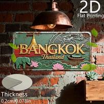 Vintažinis tailandietiškas BANGKOKAS TAILANDAS Šventyklos Dramblio Lotoso Aliuminio Skardos Ženklas Sienos Meno Dekoras Pietryčių Azijos Kelionėms Garažas Baras Vyras 15x30cm(5.9x7.8inch)