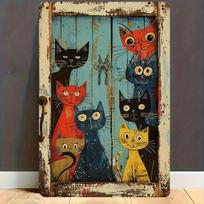 Vintage Metal Wall Decor  Funny MultiCat Design with Peeking Cats  HeavyDuty Iron Construction  Rustic Farmhouse Cafe Garag 20x30cm（7.8x11.8inch）