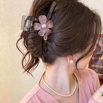 1PC pink floral claw clip for women, large spring/summer hair clip, shark clip, high-end beautiful updo clip, unique new hair accessory