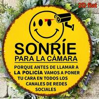 Smile at The Camera Vintage Round Metal Wall Art  Retro Spanish English Sign for Cafe Bar Restaurant Decor 20x30cm（7.8x11.8inch）