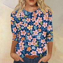 Women's Casual Three-Quarter Sleeve T-Shirt with Oktoberfest Print, Round Neck Festival Top M