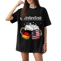 Women's Oktoberfest T-Shirt - Casual Letter Print Short Sleeve Top, Festival Tee XL juoda