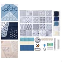 Sashiko rinkinys pradedantiesiems su siūlais, pirštine, adata, japoniškais siuvinėjimo trafaretais gray