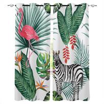 Ins Style Tropical Plants Flamingos Window Curtains For Living Room Bedroom Christmas Decor Kitchen Curtains Balcony Drapes 135W x 60H cm white