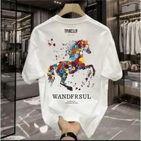 Fasion Style Luxury Cotton Horse Print  Tees Summer Harajuku Men Short Sleeve T-shirt Size S-5XL S balta