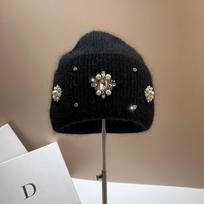 New Retro Palace Feng Shui Diamond Rabbit Fur Knitted Hat Autumn Winter Warm Thick Plush Fashionable Women's Hat One Size   56-58cm juoda