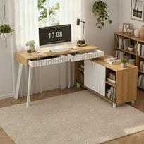 L formos rašomasis stalas, 140x120x76.5cm, plienas+MDF, 2 stalčiai