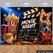 2D Movie Night Backdrop, Cinema Clapperboard & Popcorn Photography Background 47.2x31.5inch/120*80cm