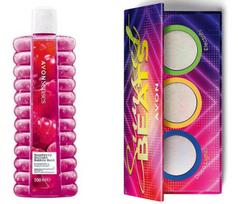 Avon Raspberry Delight 500 ml vonios putos ir Sunset Beats akių blizgučių paletė