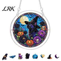Decorative Window Art Acrylic Jigsaw Puzzle Suncatcher, Stained Glass Style Halloween Skeleton Ghost South-facing Decor Sun Catcher for Gothic D