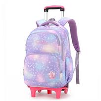 Children School Backpack Set Trolley Bag with Wheels Students Bags Cute Students School bag for Girls Rolling Wheeled Backpack pink