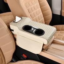 Four-In-One Armrest Pad PU Leather Elbow Support Pad Car Armrest Pillow  Auto Accessories smėlis