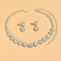 Fashion Jewelry Necklace Earrings Set With Water Drill Flowers For Women