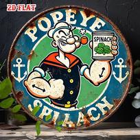 D Popeye jūrininkas Senovinis metalinis ženklas Retro skardinė plokštelė Juokinga špinatų citata Animacinis sienos menas namams Barui Kavinei Garažui Dekoravimas 20x20cm(8x8inch) green