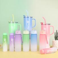 3pcs/Lot 40 Oz Mug with Handle Portable Cute Water Bottle Outdoor Sports Large Capacity Plastic Water Cup Car Kettle žalia