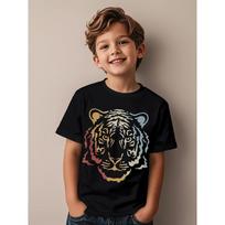 European sizes Boys' Retro Tiger Graphic T-Shirt - Short Sleeve Round Neck Tee with Tiger Face & Geometric Print 98cm juoda