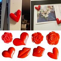 2 Pcs Red Heart Rose Flower Shape Lovely Fridge Magnets Refrigerator Magnetic Stickers   random deli black