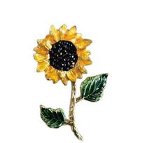 Enamel Glaze Van Gogh Sunflower Brooch Female Premium Japanese And Korean Flower Brooch Vintage Versatile Pin Sweater Accessories Female black