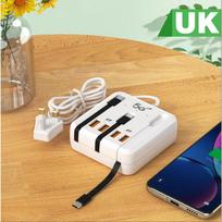 66W 4 prievadų kelioninis maitinimo lizdas USB įkroviklis greito įkrovimo įkroviklis su Type C kabelio adapteriu iPhone 14 15 Xiaomi Samsung 4U UK beige