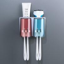 Toothbrush Rack, No-hole Mouthwash Cup, Brushing Cup, Wall-mounted Bathroom, Wall-mounted Toothpaste Dispenser Set Two cups
