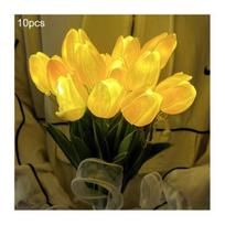 LED apšviestos dirbtinės tulpės gėlės lempa Realus prisilietimas Dirbtinių tulpių puokštė Naktinė lemputė 10pcs vyno raudonos spalvos