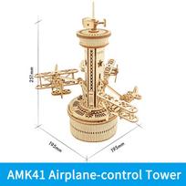 ROKR 3D Wooden Puzzles for Adults DIY Musical Box Model Kit to Build Self-Assembly Building Kit Airplane- Control Tower