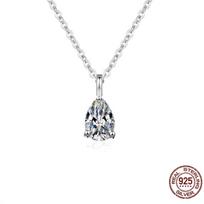 Classic Minimalist 925 Sterling Silver White Waterdrop Chain Pear Cut Single Zircon Pendant Necklace for Girl Daily Fine Jewelry