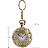 Tiny Tim Heart Cutout Pocket Watch Keychain | Antique Brass Finish Quartz Keyring Watch
