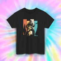 Bigfoot Guitar Shirt Funny Sasquatch Playing Music Retro Tee S-5XL XXXL