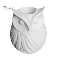 Black And White Pen Cup 3D Printed Owl Holder, 2 in 1 Flower Vase Makeup Brush Storage Desk Organizer, Cute Plastic Home Office Decor Holder juoda