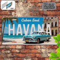 D Flat Spausdinimas Vintažinis Kubos Siela HAVANA su Klasikine Mašina Paplūdimio Iliustracija Aliuminio Skardinės Tapyba Licencijos Plokštelės Stilius Cu 15x30cm(5.9x7.8inch)