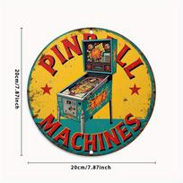 Vintage Pinball Machines Retro Arcade Game Design with Distressed Finish  D Flat Style Round Metal Tin Sign  Nostalgic Game 20x20cm(8x8inch)