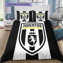 Juventus futbolo klubas Juoda Balta Vertikali Juostelė Jaučio Logotipas 3 dalių patalynės komplektas Sporto gerbėjui Plaunamas antklodės užvalkalų komplektas Miegamojo dekoras Lovos skalbiniai 135x200cm